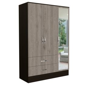 Gangi Mirrored Armoire, Double Door Cabinet, Two Drawers, Metal Hardware, Rods, Four Shelves