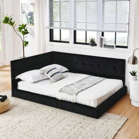 Full Size Upholstered Tufted Bed Frame, Sofa Bed Frame with Comfortable Backrest and Armrests, Full Size Bed for Bedroom, Living Room,Velvet