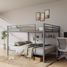 Full Over Full Bunk Bed, Heavy Duty Metal Bunk Bed Frame with Built-in Ladder and Safety Guard Rail, Low Metal Bunk Bed Frame for Kids