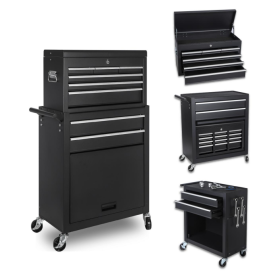 Multi-functional Combination Heavy Tool Cart, 2-in-1 Tool Cart, Auto Repair Tool Cabinet Garage (Color: Black)