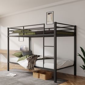 Metal Bunk Bed Twin Over Twin, Low Profile Bunk Bed Frame withBuilt-in Ladder, High Guardrail and Metal Slats (Main Material: Iron, Main Color: Black)